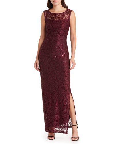 Connected Apparel Stretch Lace Gown - Red