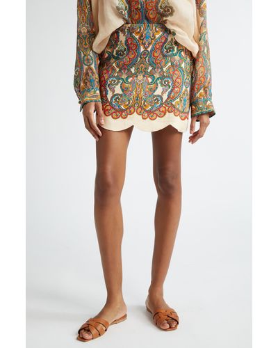 Zimmermann Ottie Scalloped Linen Miniskirt - Multicolor