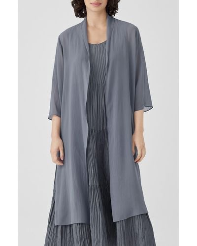 Eileen Fisher Open Front Silk Chiffon Jacket - Gray