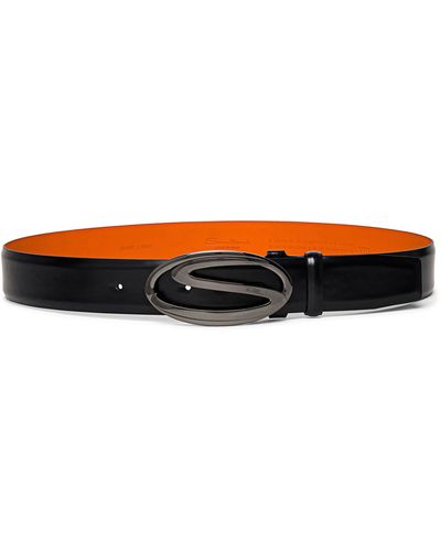 Santoni Reversible Logo Buckle Leather Belt - Orange