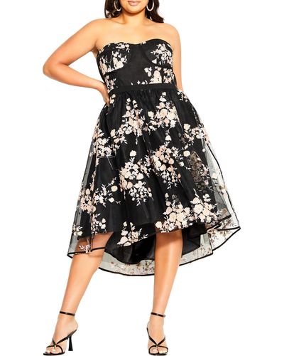 City Chic Ambrosia Fit & Flare Sequin Floral Dress - Black