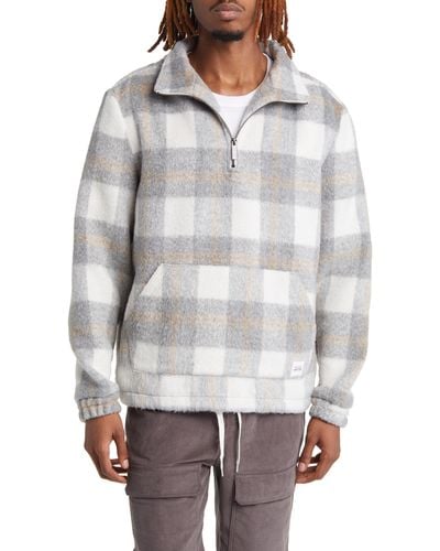 Native Youth Check Brushed Quarter Zip Pullover - Gray