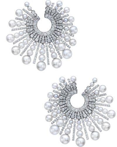 Mindi Mond Akoya Pearl & Diamond Spoke Earrings - White