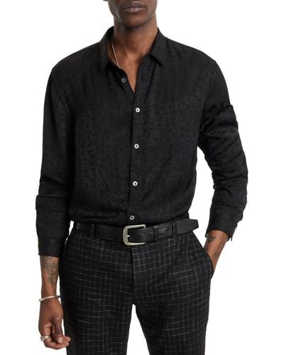 John Varvatos Nash Jacquard Bib Front Button-up Shirt - Black