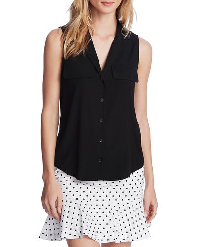 Court & Rowe Collared Button Front Sleeveless Shirt - Black