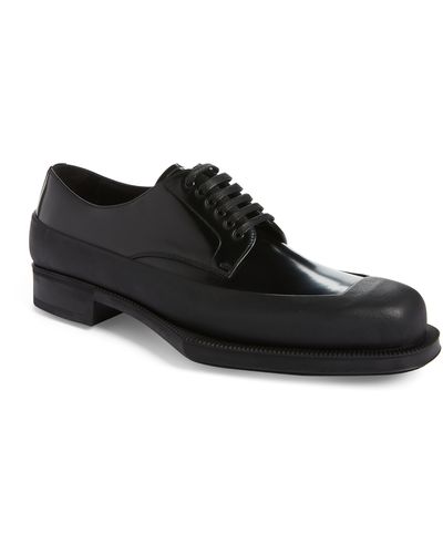 Prada Spazzolato Square Toe Derby - Black