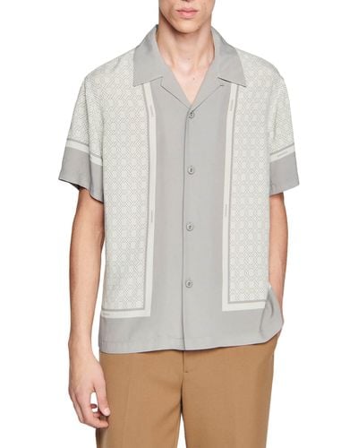 Sandro Fence Print Short Sleeve Button-up Shirt - Gray
