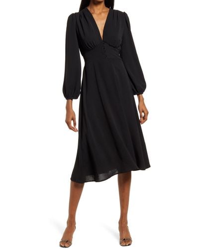 Fraiche By J Empire Waist Long Sleeve Midi Dress - Black