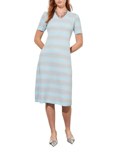 Ming Wang Stripe Jacquard Midi T-shirt Dress - Blue