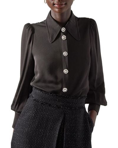 LK Bennett Sonya Embellished Button-up Blouse - Black