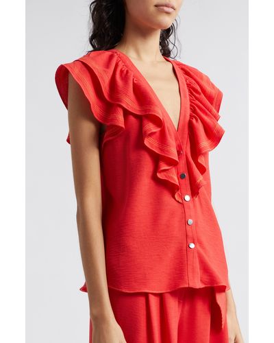 Ramy Brook Lettie Ruffle Detail Button-up Shirt - Red