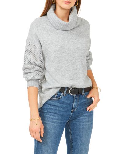 Vince Camuto Pointelle Turtleneck Sweater In Light Heather Gray At Nordstrom Rack - Blue