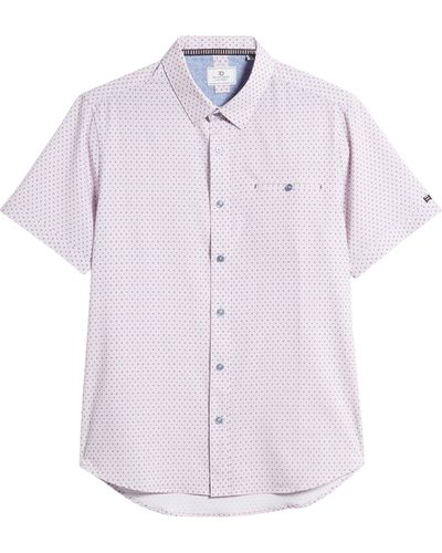 7 Diamonds Liberty Geo Print Performance Short Sleeve Button-up Shirt - Purple