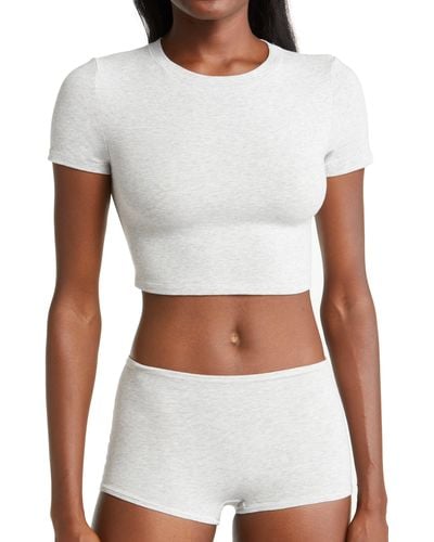 Skims Cotton Jersey Super Crop T-shirt - White