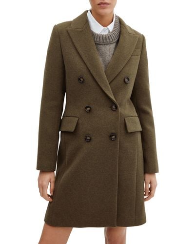 Mango Double Breasted Longline Coat - Brown