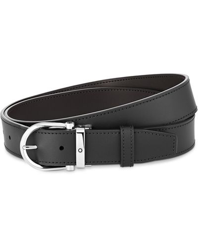 Montblanc Reversible Horseshoe Buckle Leather Belt - Black