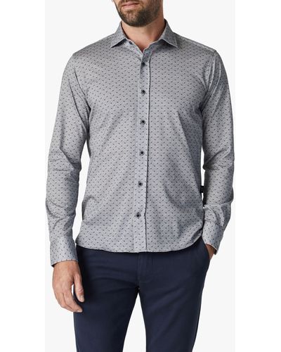 34 Heritage Leaf Pattern Jersey Button-up Shirt - Gray