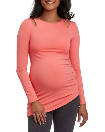 Stowaway Collection Double Keyhole Maternity Top - Red