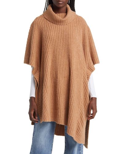 Nordstrom Wool & Cashmere Turtleneck Poncho - Brown