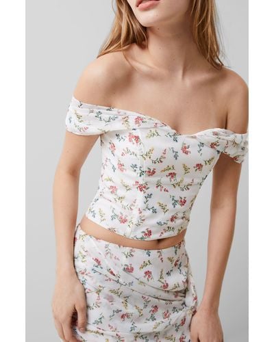 French Connection Floriana Hallie Floral Off The Shoulder Top - White