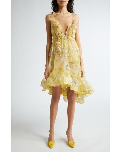 Zimmermann Harmony Floral Asymmetric Silk Organza Dress - Yellow