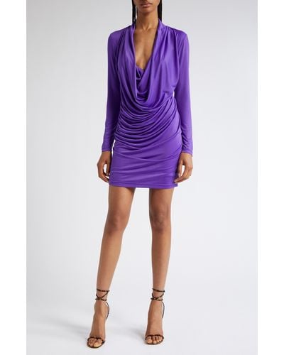 MOTHER OF ALL Ruby Long Sleeve Drape Front Dress - Purple