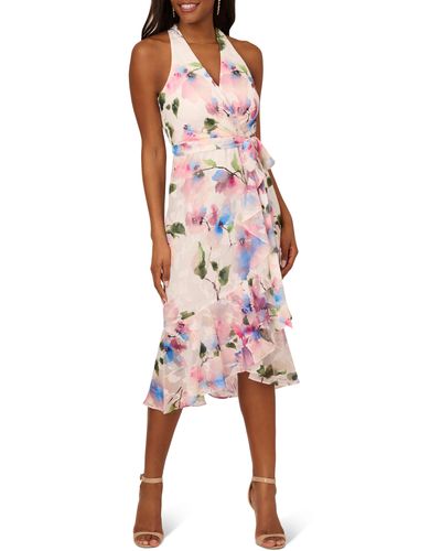 Adrianna Papell Floral Tie Belt High-low Dress - Red