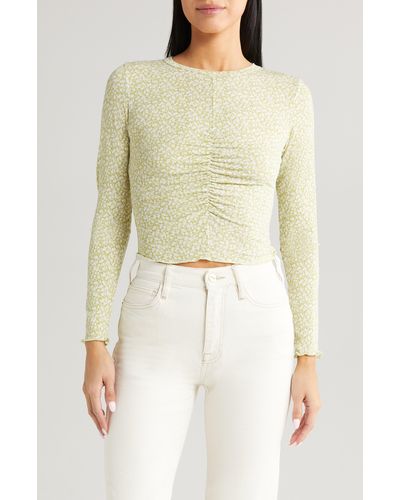 All In Favor Floral Ruched Long Sleeve Top In At Nordstrom, Size Small - White