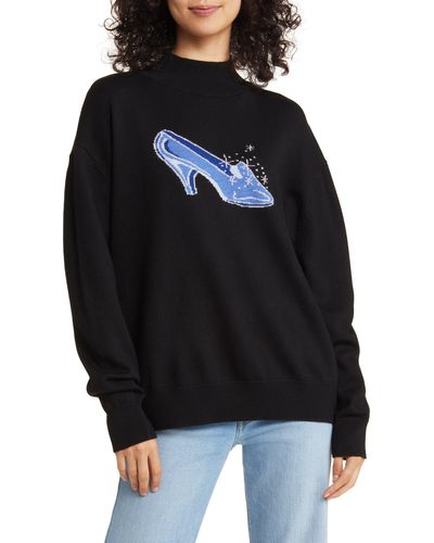 Sandy Liang X Disney 'cinderella' Slipper Intarsia Lambswool Mock Neck Sweater - Black