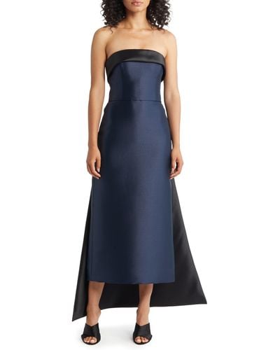 Amsale Two-tone Strapless Watteau Gown - Blue
