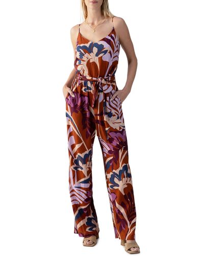 Sanctuary All Day Palm Print Belted Jumpsuit - Red