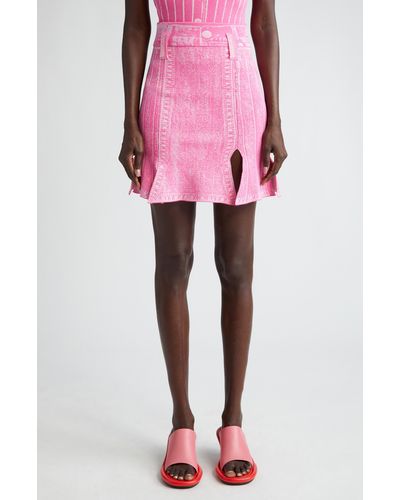 Ph5 Dahlia Denim Print Knit Carwash Skirt - Pink