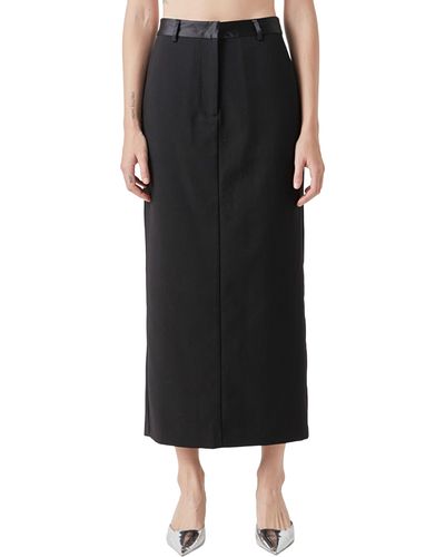 Grey Lab High Waist Satin Trim Maxi Skirt - Black