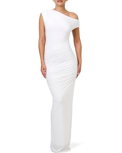 Naked Wardrobe Ruched One-shoulder Gown - White