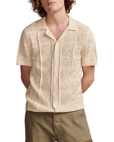 Lucky Brand Short Sleeve Pointelle Knit Camp Shirt - Natural