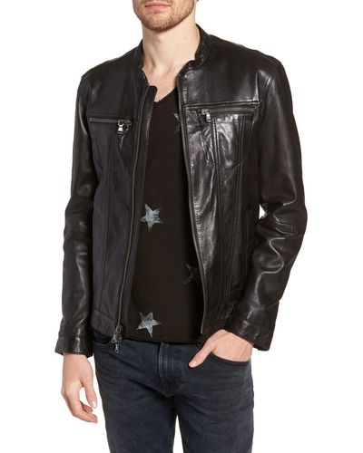 John varvatos star usa leather band collar moto deals jacket