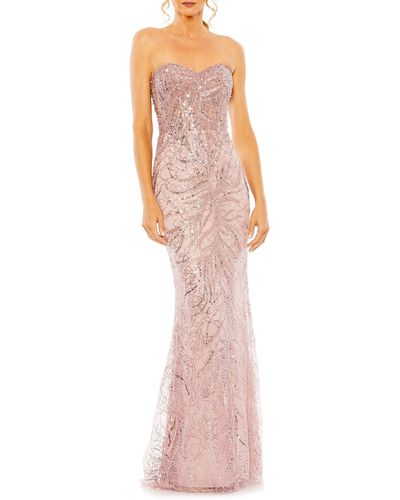 Mac Duggal Strapless Embellished Sequin Column Gown - Pink