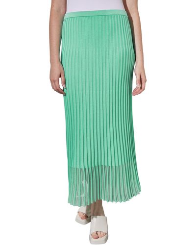 Ming Wang Textured Stripe Sheer Hem Midi Skirt - Green
