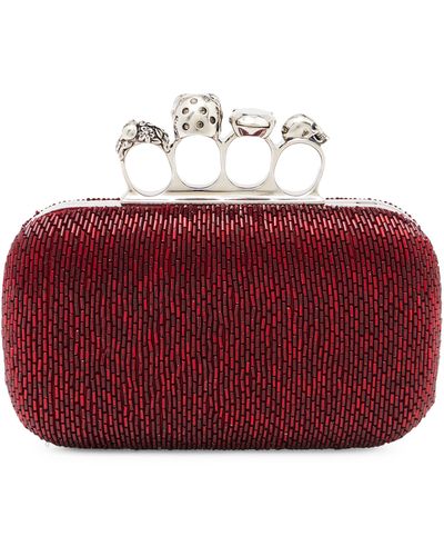 Alexander McQueen Skull Crystal Embellished Four-ring Box Clutch - Red