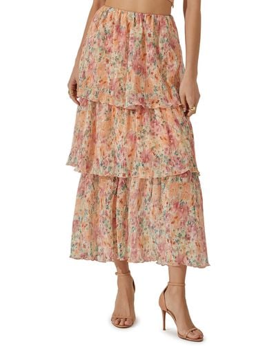 Astr Floral Tiered Plissé Maxi Skirt - Multicolor