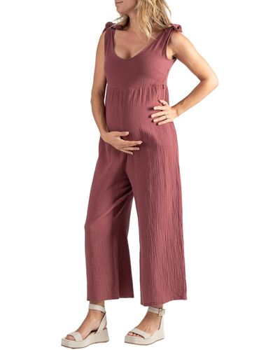 Cache Coeur Canyon Organic Cotton Gauze Maternity/nursing Jumpsuit - Red