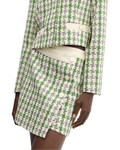 Mango Tweed Button Wrap Miniskirt - Green