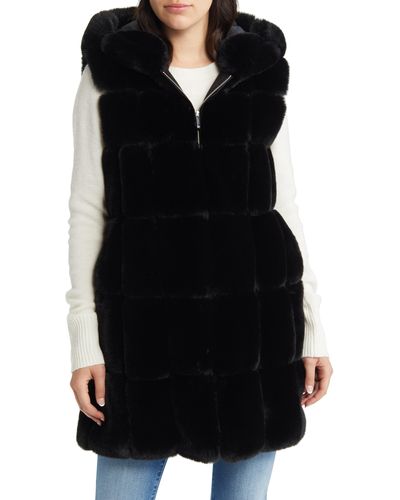 BCBGMAXAZRIA Hooded Faux Fur Vest - Black