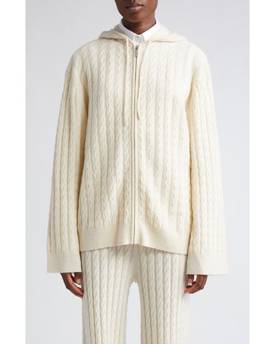 Totême Cable Knit Wool & Cashmere Zip Hoodie - White