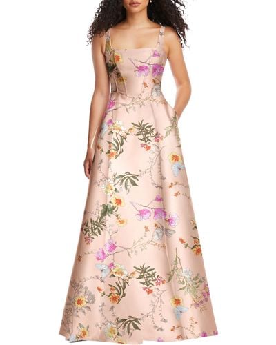 Alfred Sung Floral Corset Satin Gown - Pink