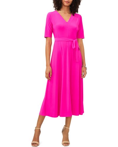 Chaus V-neck Belted Midi Dress - Pink