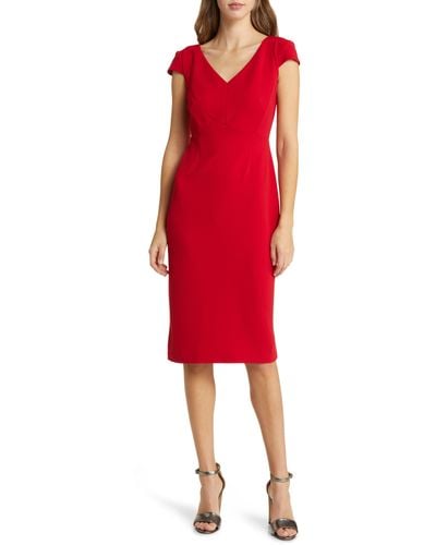 Connected Apparel V-neck Sheath Dress - Red
