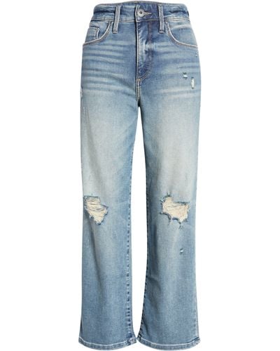 Whetherly James Distressed High Waist Wide Leg Jeans - Blue
