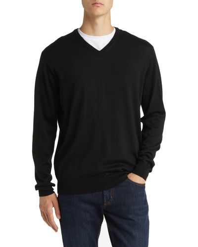 Peter Millar Autumn Crest V-neck Merino Wool Blend Sweater - Black