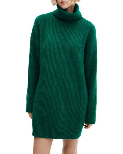 Mango Turtleneck Rib Sweater Dress - Green